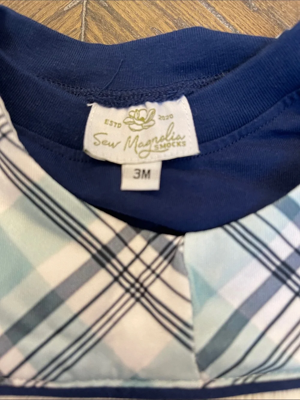 Sew Magnolia Plaid Baby Romper with Navy Shirt - 